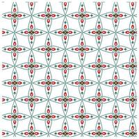 A geometric pattern featuring red floral designs within star-shaped outlines on a white background. Green accents enhance the design. vector