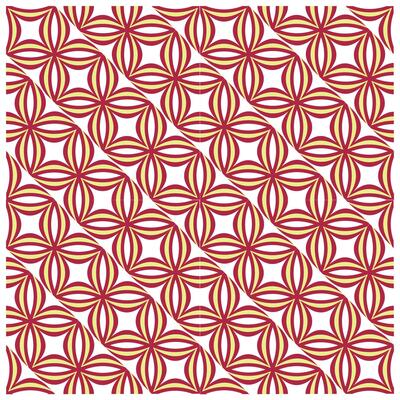 Pattern of overlapping floral shapes in red and cream, arranged diagonally for a decorative, geometric effect.