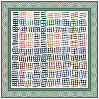 A vibrant square print scarf, grid of colorful check patterns framed by a decorative border, featuring various hues and styles of plaid designs. vector