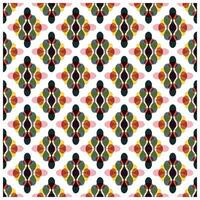 A repeating geometric pattern featuring diamond shapes in vibrant colors greens, reds, yellows, and black on a white background. vector
