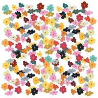 A vibrant, colorful pattern of various flowers in shades of pink, yellow, blue, and red on a white background. vector
