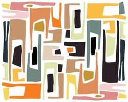 Abstract square print geometric artwork with vibrant colors and varied shapes arranged in a rhythmic pattern against a white background. vector