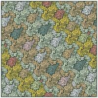 Abstract pattern of layered, stylized leaves in pastel colors, with intricate black outlines, creating a dynamic, textured design. vector