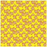A vibrant yellow background featuring a repeated pattern of stylized orange leaves with white outlines. vector