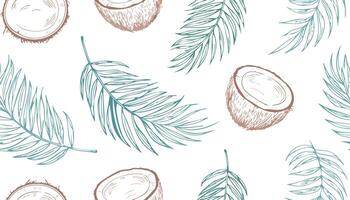 landscape coconut shell line art seamless pattern vector