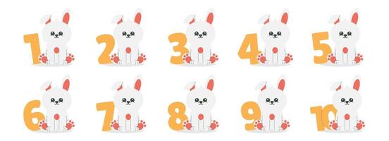 Cute bunny character and numbers set. Beautiful elements for Kids Birthday Party invitation, greeting card, poster, event, prints and cake toppers design vector