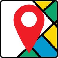 The map pin icon with a red and yellow background with square form vector