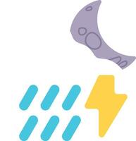 illustration of weather cartoon rain and thunder at half moon night vector
