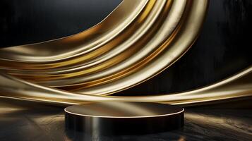 Golden background with a black background and a round pedestal photo