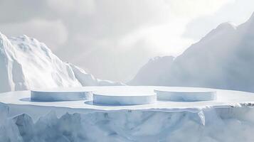 A large ice cube is sitting on top of a mountain photo