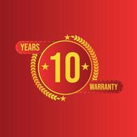 Modern 10 Year Limited Warranty Collection with red background and golden color vector