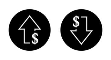 Increase and decrease dollar arrow icon on black circle. USD up and down sign symbol vector