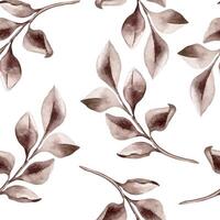 Gentle leaves in sepia tones watercolor on seamless pattern isolated on white. Repeating botanical elements hand drawn. The simple and elegant design in vintage style for textile, package, backdrop. vector
