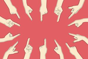 Hands with index fingers around background with empty space for text. Human hands pointing at something vector