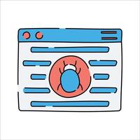 Cybersecurity Alert, A webpage with a bug icon, representing a security vulnerability or malware detection. vector
