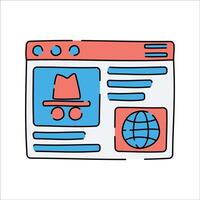 Incognito Mode Window, A browser window with a spy icon, indicating private browsing or anonymous surfing. vector