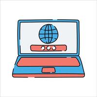 Laptop with Global Icon, A laptop displaying a globe symbol, representing global internet access. vector