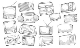 digital old electronics handdrawn collection vector