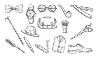 elegance gentleman accessories handdrawn collection vector