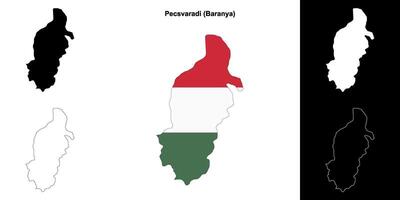 Pecsvaradi district outline map set vector