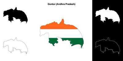 Guntur district, Andhra Pradesh blank outline map set vector