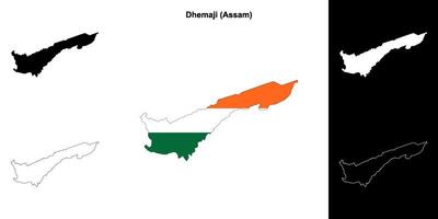 Dhemaji district, Assam blank outline map set vector