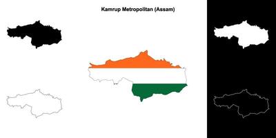 Kamrup Metropolitan district, Assam blank outline map set vector