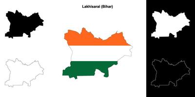 Lakhisarai district, Bihar blank outline map set vector