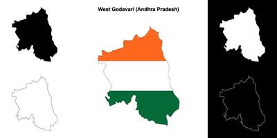 West Godavari district, Andhra Pradesh blank outline map set vector