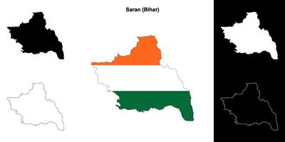 Saran district, Bihar blank outline map set vector