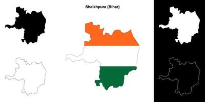 Sheikhpura district, Bihar blank outline map set vector