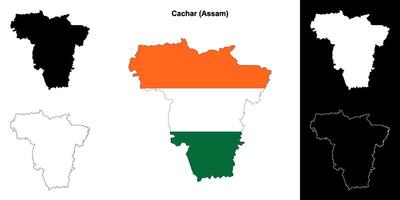 Cachar district, Assam blank outline map set vector