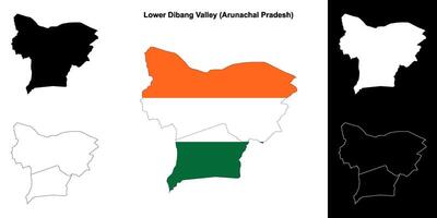 Lower Dibang Valley district, Arunachal Pradesh blank outline map set vector