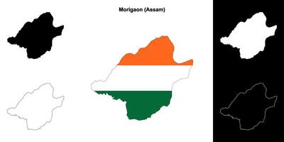Morigaon district, Assam blank outline map set vector