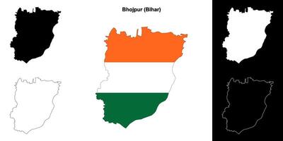 Bhojpur district, Bihar blank outline map set vector
