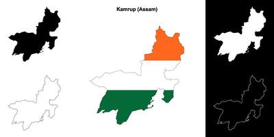 Kamrup district, Assam blank outline map set vector