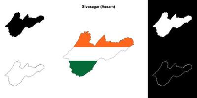 Sivasagar district, Assam blank outline map set vector