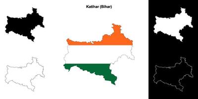 Katihar district, Bihar blank outline map set vector