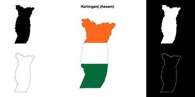 Karimganj district, Assam blank outline map set vector