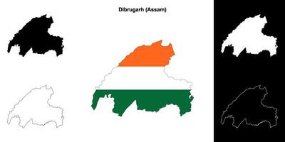 Dibrugarh district, Assam blank outline map set vector