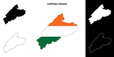 Lakhimpur district, Assam blank outline map set vector