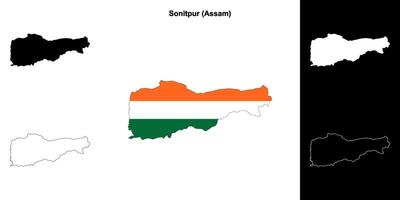 Sonitpur district, Assam blank outline map set vector