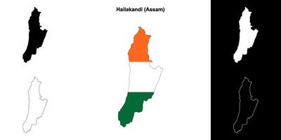 Hailakandi district, Assam blank outline map set vector