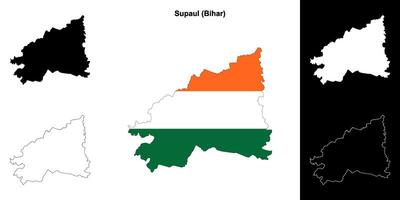 Supaul district, Bihar blank outline map set vector