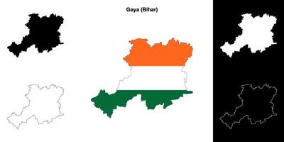 Gaya district, Bihar blank outline map set vector