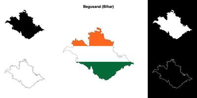 Begusarai district, Bihar blank outline map set vector