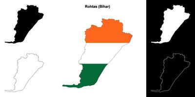 Rohtas district, Bihar blank outline map set vector