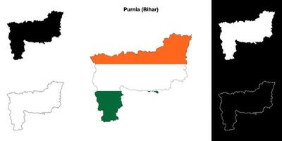Purnia district, Bihar blank outline map set vector