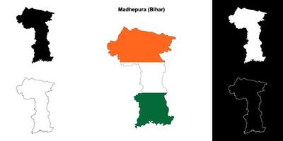 Madhepura district, Bihar blank outline map set vector
