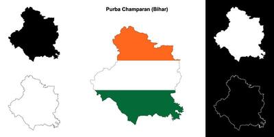 Purba Champaran district, Bihar blank outline map set vector